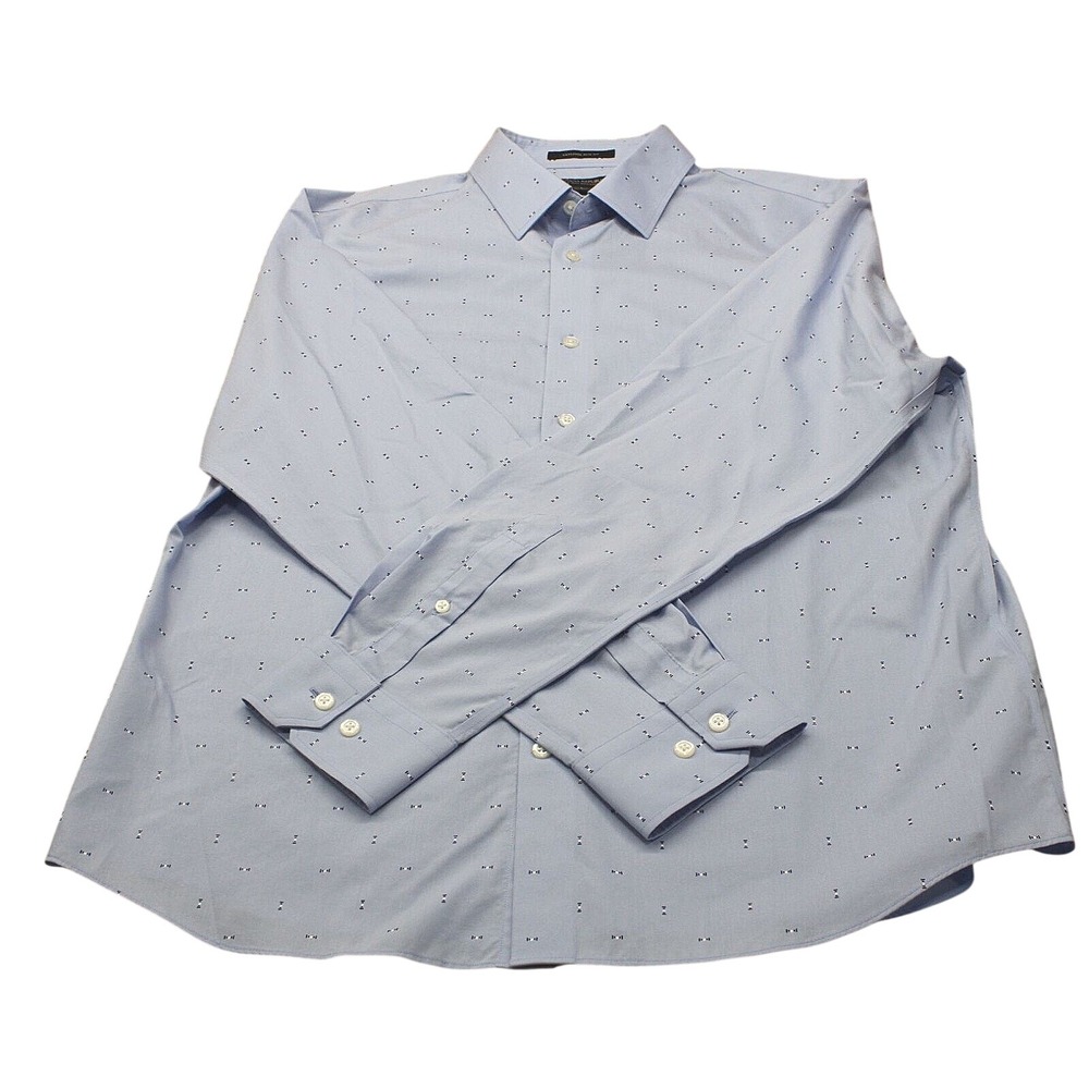 Banana Republic Mens Blue Geometric Print Untucked Slim Fit Non-Iron Shirt L